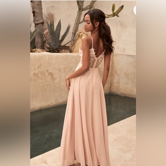 Romantic Ways Blush Pink Lace Button Back Maxi Dress - Picture 2 of 5